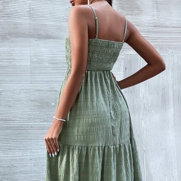 GREEN BOHO Shirred Ruffle Hem Cami Dress - Picture 4 of 7